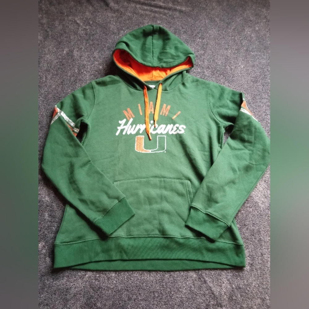 J America Miami Hurricanes green drawstring hoodie with kangaroo pocket